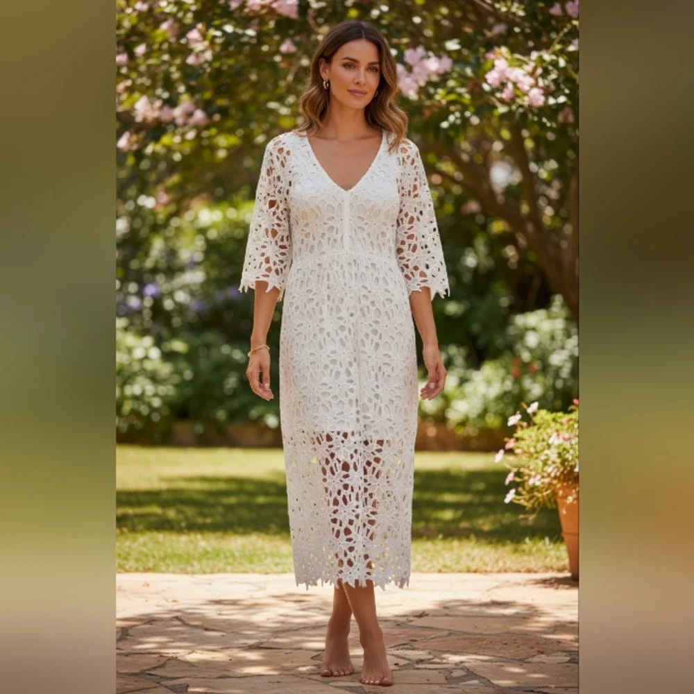 Chic White Crochet Beach Cover-Up - Picture 3 of 7